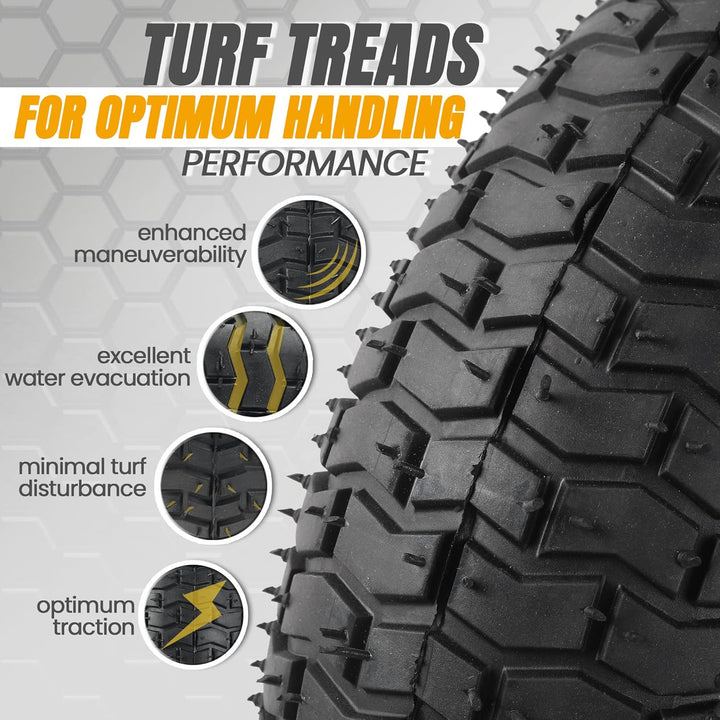 (2 - Pack) 16x6.50 - 8 Pneumatic Tires on Rim - Universal Fit Lawn Mower and Yard Tractor Wheels - With Chevron Turf Treads - 3" Centered Hub and 3/4" Bushings - 396 lbs Max Weight Capacity - Just Closeouts Canada Inc.