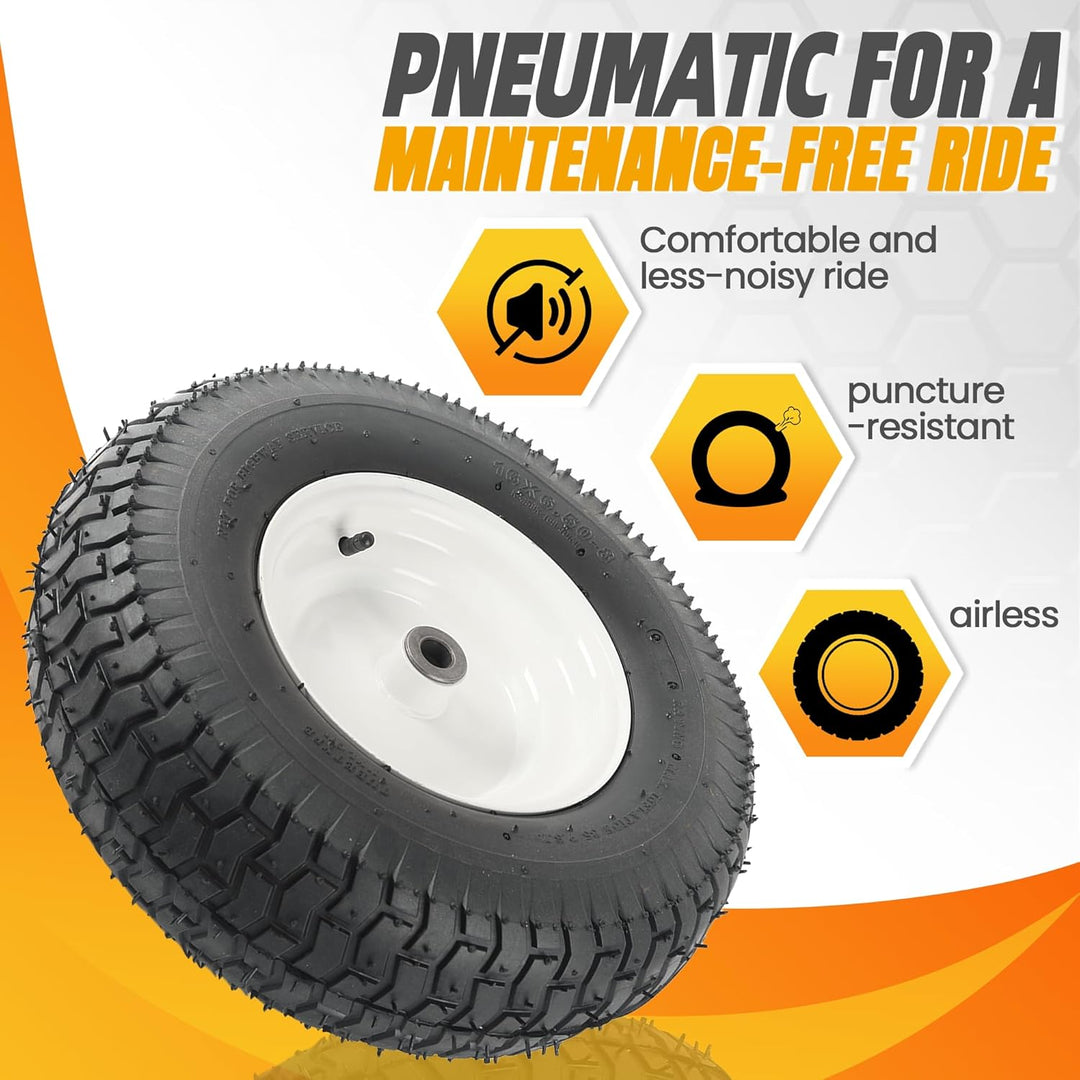 (2 - Pack) 16x6.50 - 8 Pneumatic Tires on Rim - Universal Fit Lawn Mower and Yard Tractor Wheels - With Chevron Turf Treads - 3" Centered Hub and 3/4" Bushings - 396 lbs Max Weight Capacity - Just Closeouts Canada Inc.