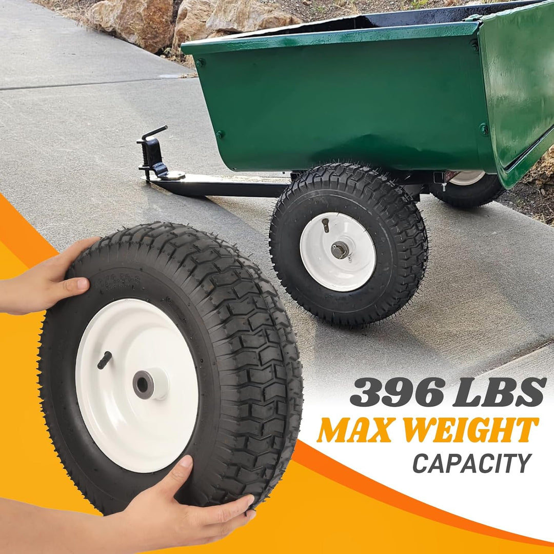 (2 - Pack) 16x6.50 - 8 Pneumatic Tires on Rim - Universal Fit Lawn Mower and Yard Tractor Wheels - With Chevron Turf Treads - 3" Centered Hub and 3/4" Bushings - 396 lbs Max Weight Capacity - Just Closeouts Canada Inc.