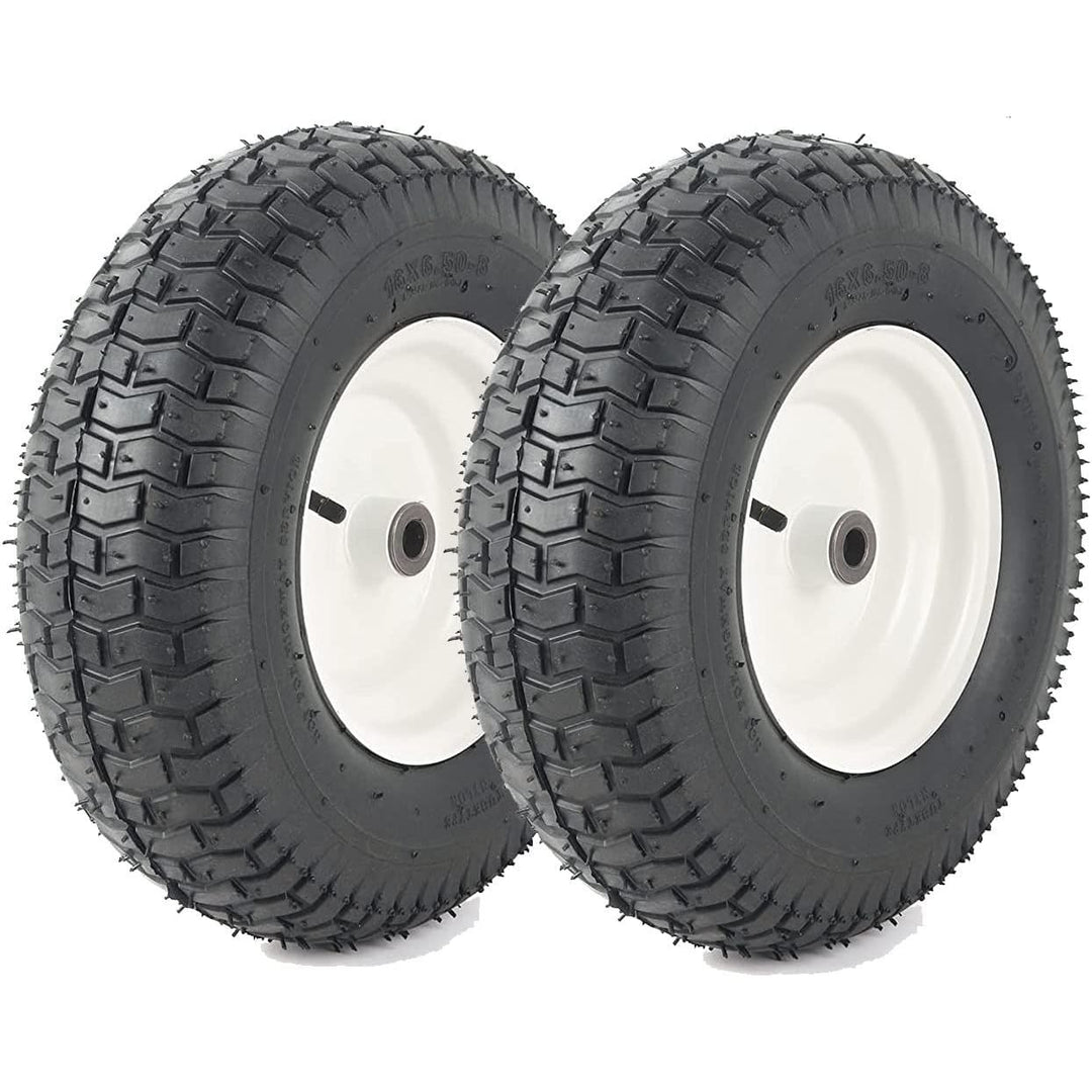(2 - Pack) 16x6.50 - 8 Pneumatic Tires on Rim - Universal Fit Lawn Mower and Yard Tractor Wheels - With Chevron Turf Treads - 3" Centered Hub and 3/4" Bushings - 396 lbs Max Weight Capacity - Just Closeouts Canada Inc.