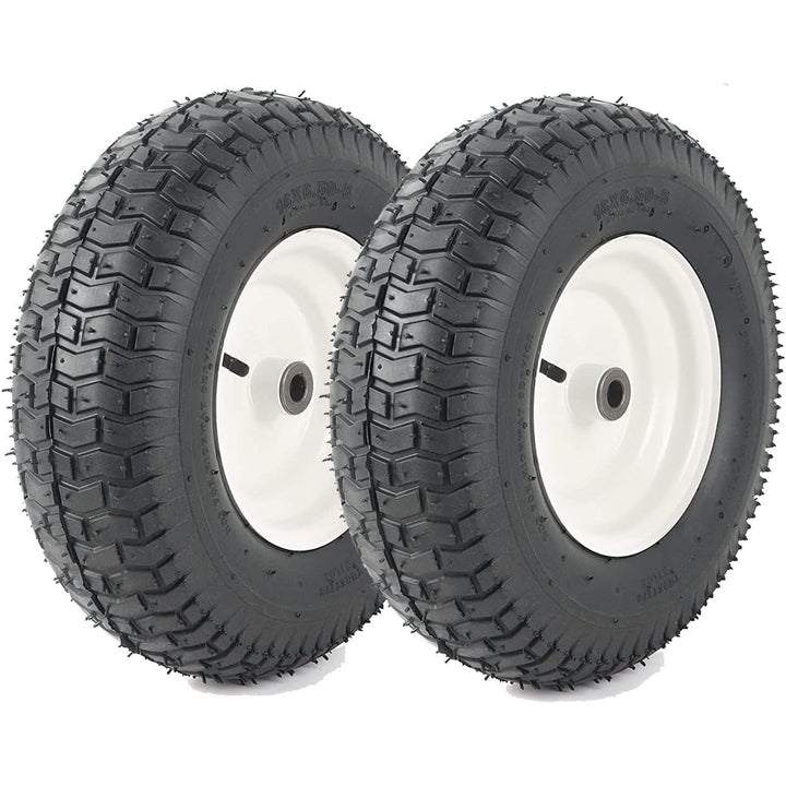 (2 - Pack) 16x6.50 - 8 Pneumatic Tires on Rim - Universal Fit Lawn Mower and Yard Tractor Wheels - With Chevron Turf Treads - 3" Centered Hub and 3/4" Bushings - 396 lbs Max Weight Capacity - Just Closeouts Canada Inc.