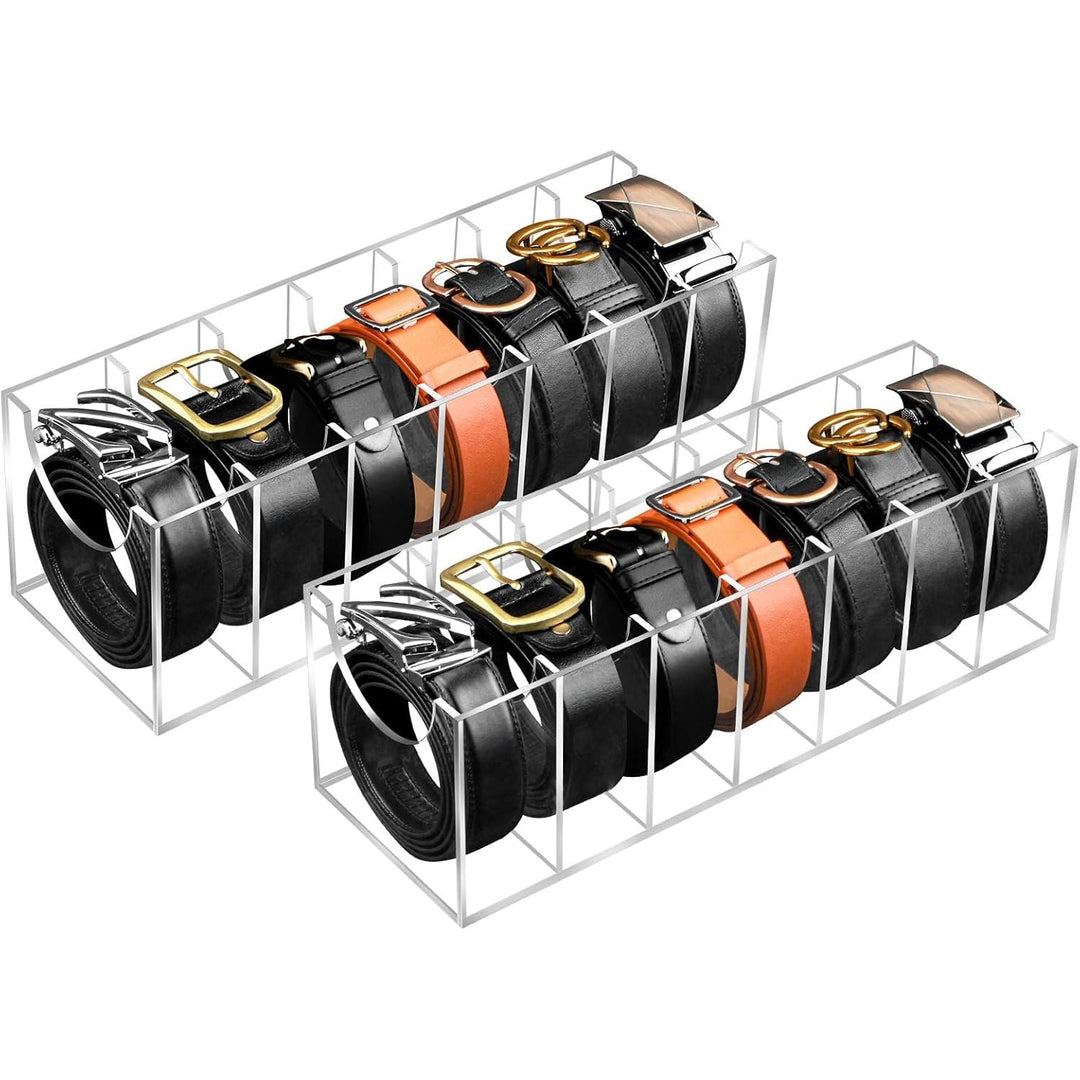 2 Pack Belt Organizer, 7 Compartments Acrylic Belt Storage Holder Clear Storage Display Case for Closet Drawer Tie Watches Jewelry Makeup - Just Closeouts Canada Inc.