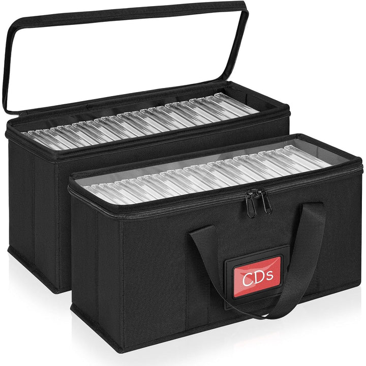 2 Pack CD Storage Boxes, CD Case Holder Organizer with Clear PVC Lid and Index Labels- 13.4"x 6.3"x 5.5" CDs Storage Holder Bags, Each Hold up to 31 CDs Jewel Cases or 170 Discs - Just Closeouts Canada Inc.X004BJO2YR