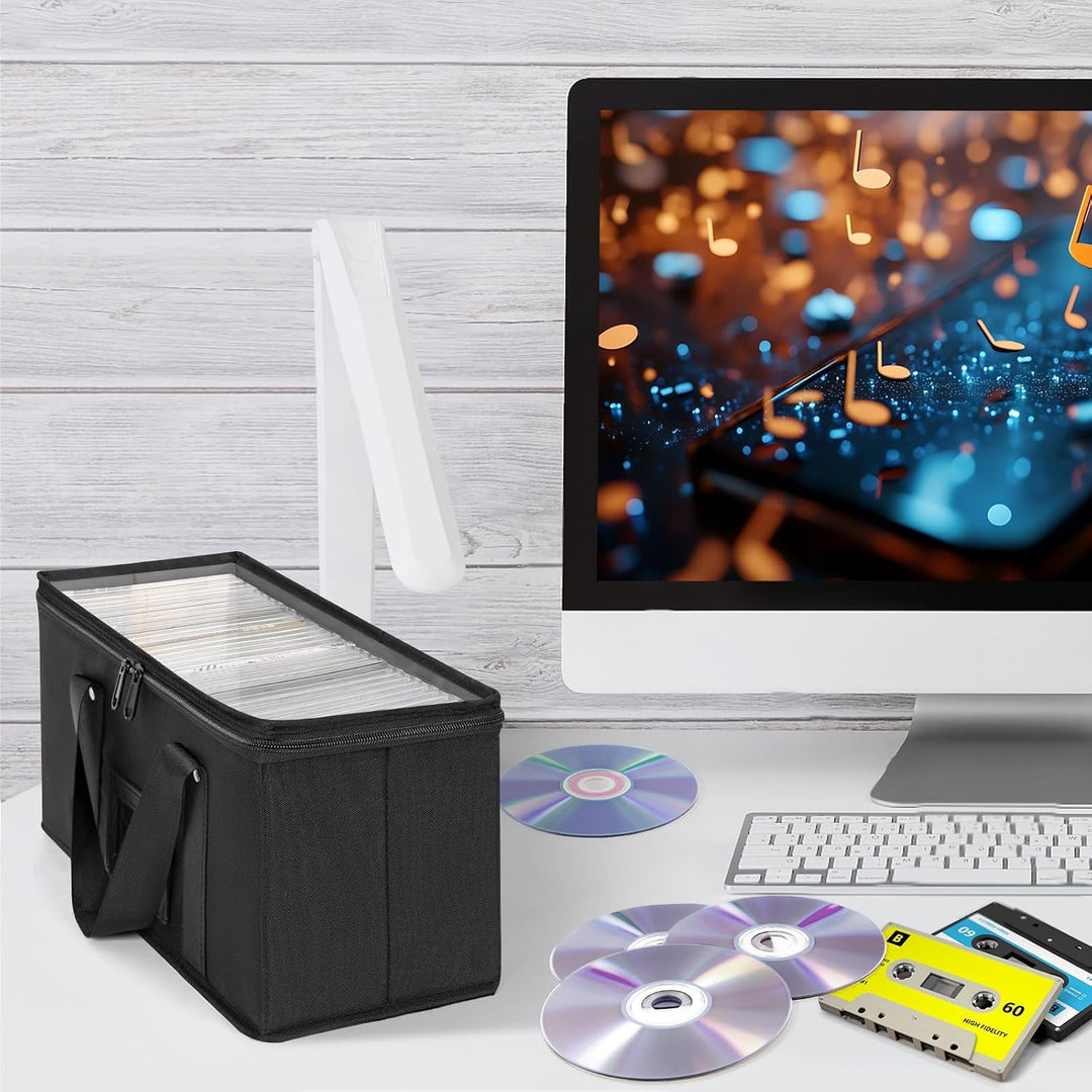 2 Pack CD Storage Boxes, CD Case Holder Organizer with Clear PVC Lid and Index Labels- 13.4"x 6.3"x 5.5" CDs Storage Holder Bags, Each Hold up to 31 CDs Jewel Cases or 170 Discs - Just Closeouts Canada Inc.X004BJO2YR
