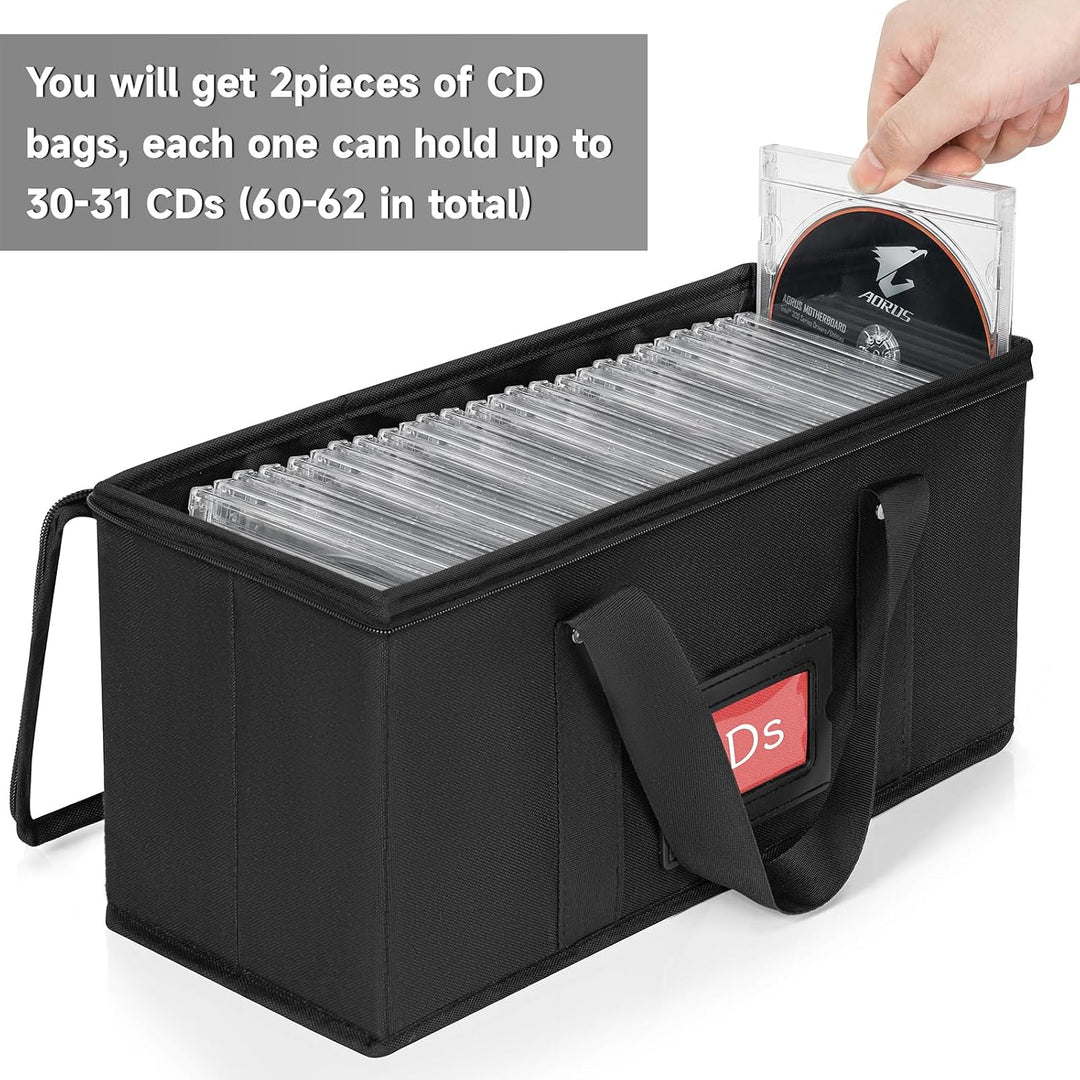 2 Pack CD Storage Boxes, CD Case Holder Organizer with Clear PVC Lid and Index Labels- 13.4"x 6.3"x 5.5" CDs Storage Holder Bags, Each Hold up to 31 CDs Jewel Cases or 170 Discs - Just Closeouts Canada Inc.X004BJO2YR