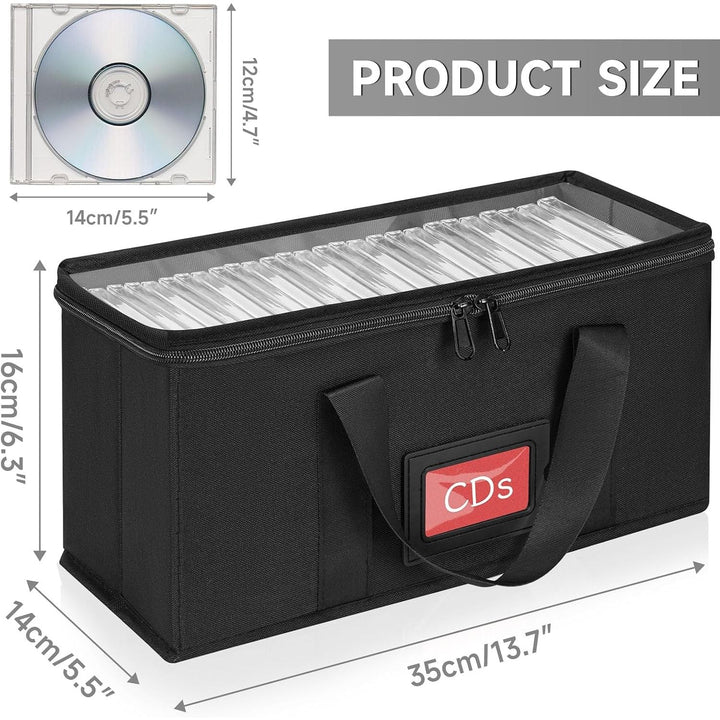 2 Pack CD Storage Boxes, CD Case Holder Organizer with Clear PVC Lid and Index Labels- 13.4"x 6.3"x 5.5" CDs Storage Holder Bags, Each Hold up to 31 CDs Jewel Cases or 170 Discs - Just Closeouts Canada Inc.X004BJO2YR