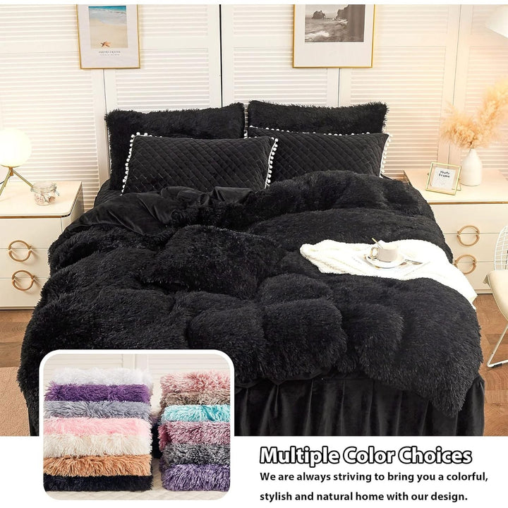 2 Pack Faux Fur Pillow Shams, Shaggy Plush Home Decorative Luxury Series Super Soft Furry Pillow Case with Zipper Closure for Home Sofa Couch Decoration,Standard Queen(Black,20"x26") - Just Closeouts Canada Inc.