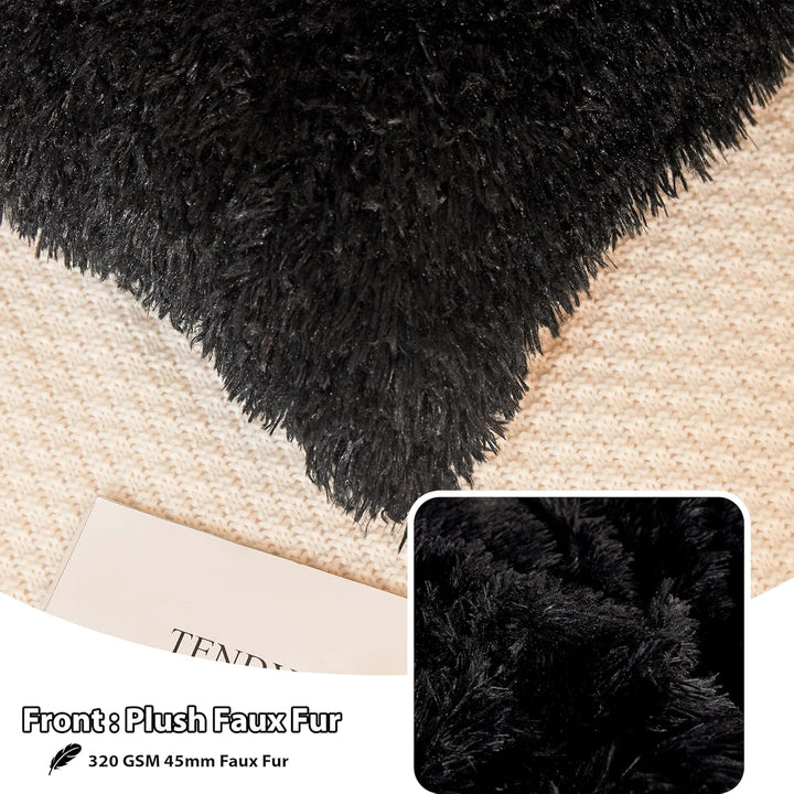 2 Pack Faux Fur Pillow Shams, Shaggy Plush Home Decorative Luxury Series Super Soft Furry Pillow Case with Zipper Closure for Home Sofa Couch Decoration,Standard Queen(Black,20"x26") - Just Closeouts Canada Inc.