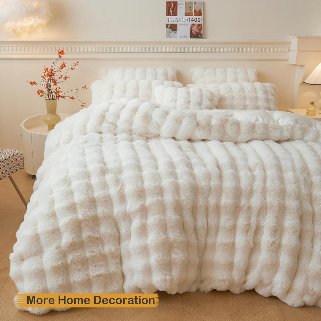 2 Pack Fluffy Faux Rabbit Fur Pillow Cases, Luxury Soft Plush Shaggy Bubble Pillowcases Standard Size with Zipper Closure, Furry Fuzzy Ivory Long Pillow Shams Bedroom Living Room 20x26, Beige - Just Closeouts Canada Inc.