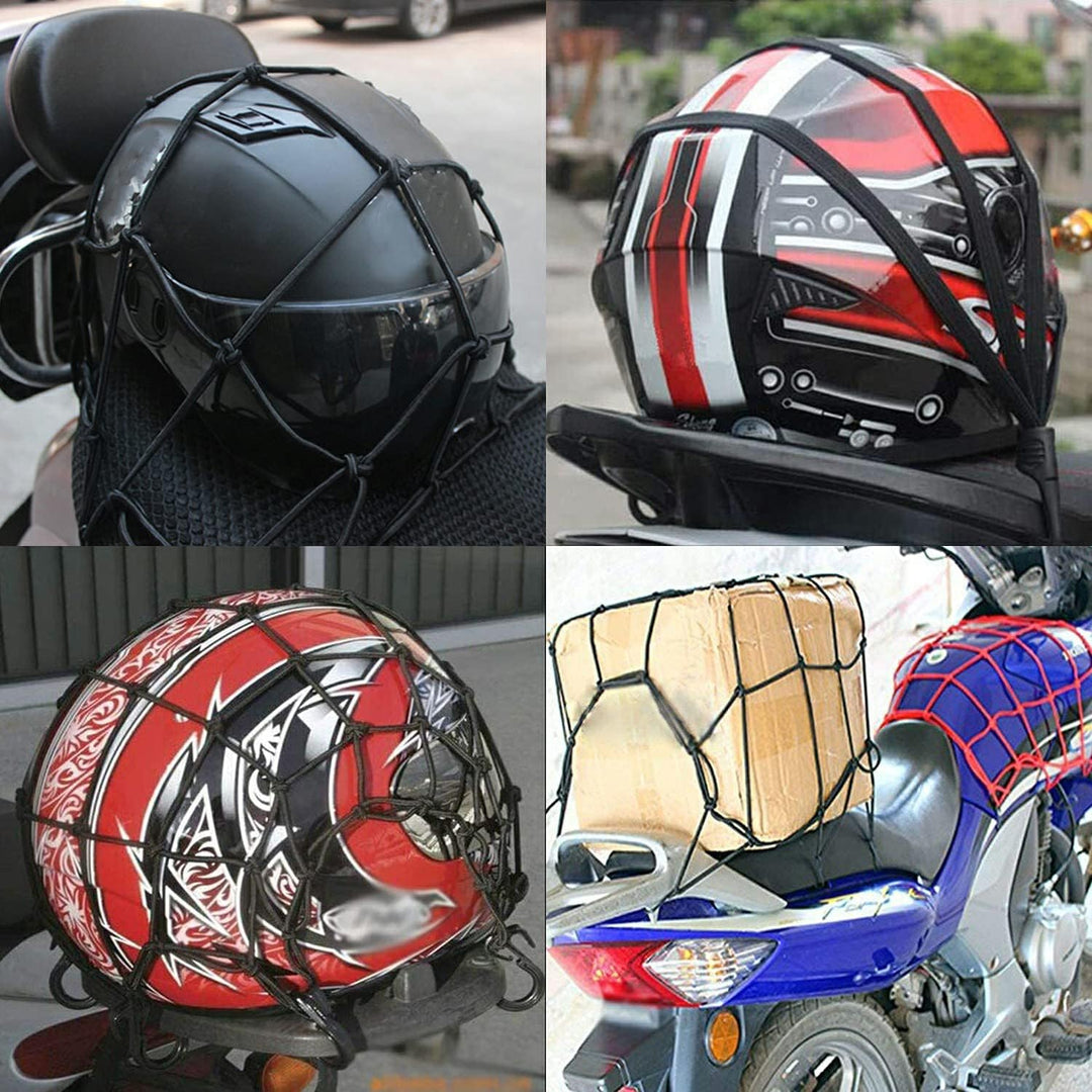 2 Pack Motorcycle Net, 40x40cm Motorcycle Helmet Net, Luggage Cargo Net for Moto and Bike, Spider Heavy Duty Elasticated Bungee Comes with 6 Hooks for Secure - Just Closeouts Canada Inc.
