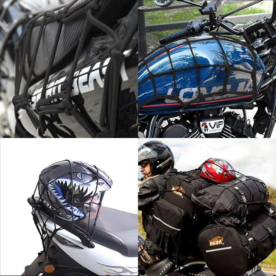 2 Pack Motorcycle Net, 40x40cm Motorcycle Helmet Net, Luggage Cargo Net for Moto and Bike, Spider Heavy Duty Elasticated Bungee Comes with 6 Hooks for Secure - Just Closeouts Canada Inc.
