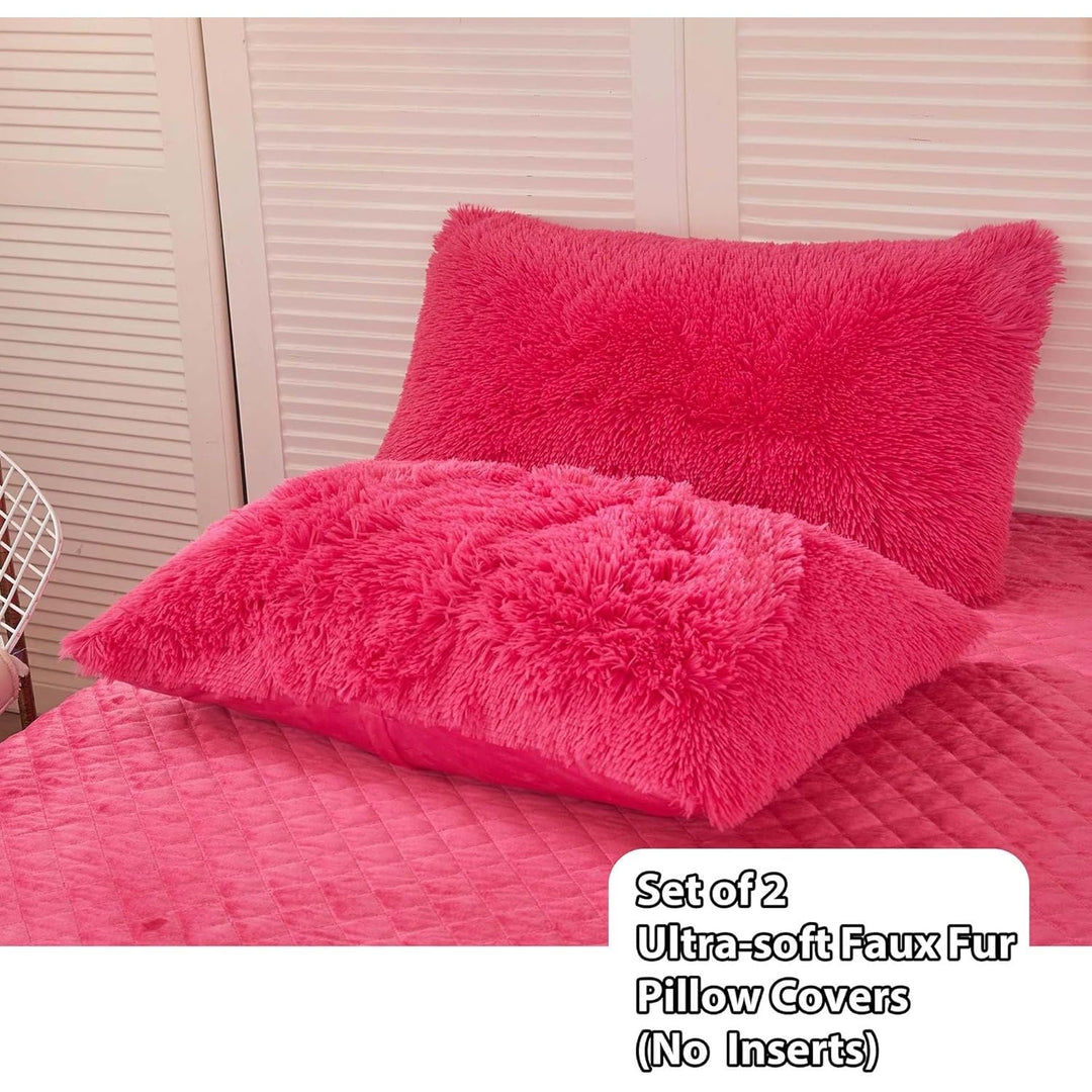2 Pack Shaggy Plush Faux Fur Pillow Shams 20"x26" Pillow Cases Fluffy Decorative Pillowcases Zipper Closure,No Pillow Insert (Hot Pink, Standard) - Just Closeouts Canada Inc.