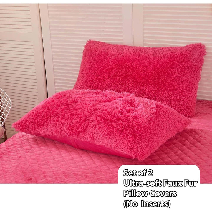 2 Pack Shaggy Plush Faux Fur Pillow Shams 20"x26" Pillow Cases Fluffy Decorative Pillowcases Zipper Closure,No Pillow Insert (Hot Pink, Standard) - Just Closeouts Canada Inc.