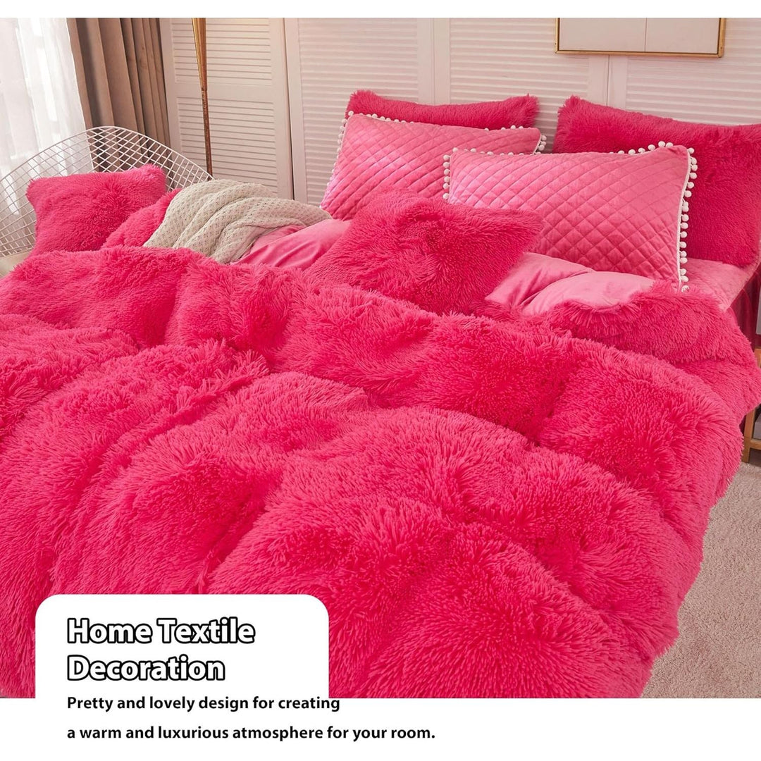 2 Pack Shaggy Plush Faux Fur Pillow Shams 20"x26" Pillow Cases Fluffy Decorative Pillowcases Zipper Closure,No Pillow Insert (Hot Pink, Standard) - Just Closeouts Canada Inc.