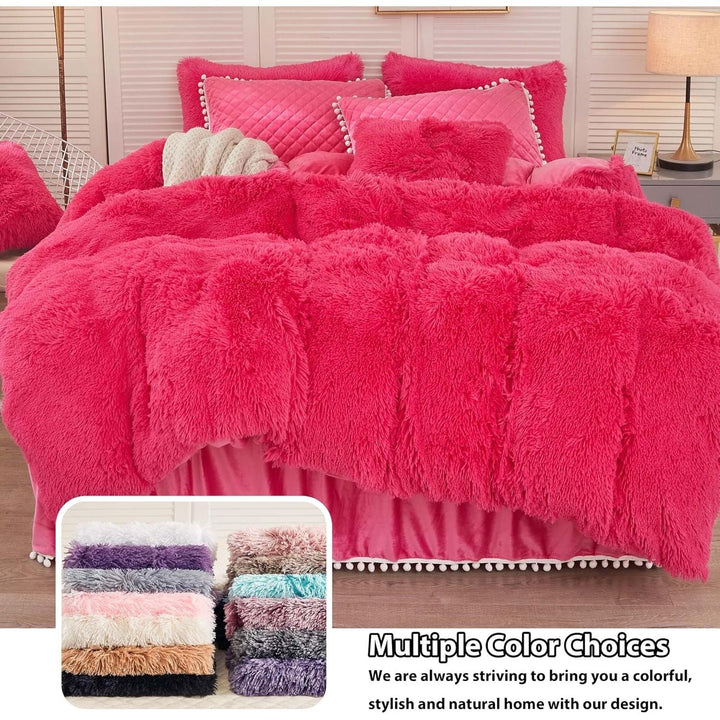 2 Pack Shaggy Plush Faux Fur Pillow Shams 20"x26" Pillow Cases Fluffy Decorative Pillowcases Zipper Closure,No Pillow Insert (Hot Pink, Standard) - Just Closeouts Canada Inc.