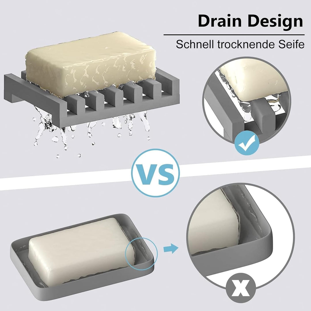 2 - Pack Silicone Soap Dish,Self draining Soap Holder,Easy Cleaning, Keeps Soap Dry - Use in Shower, Bathroom Sink, Kitchen (Grey) - Just Closeouts Canada Inc.