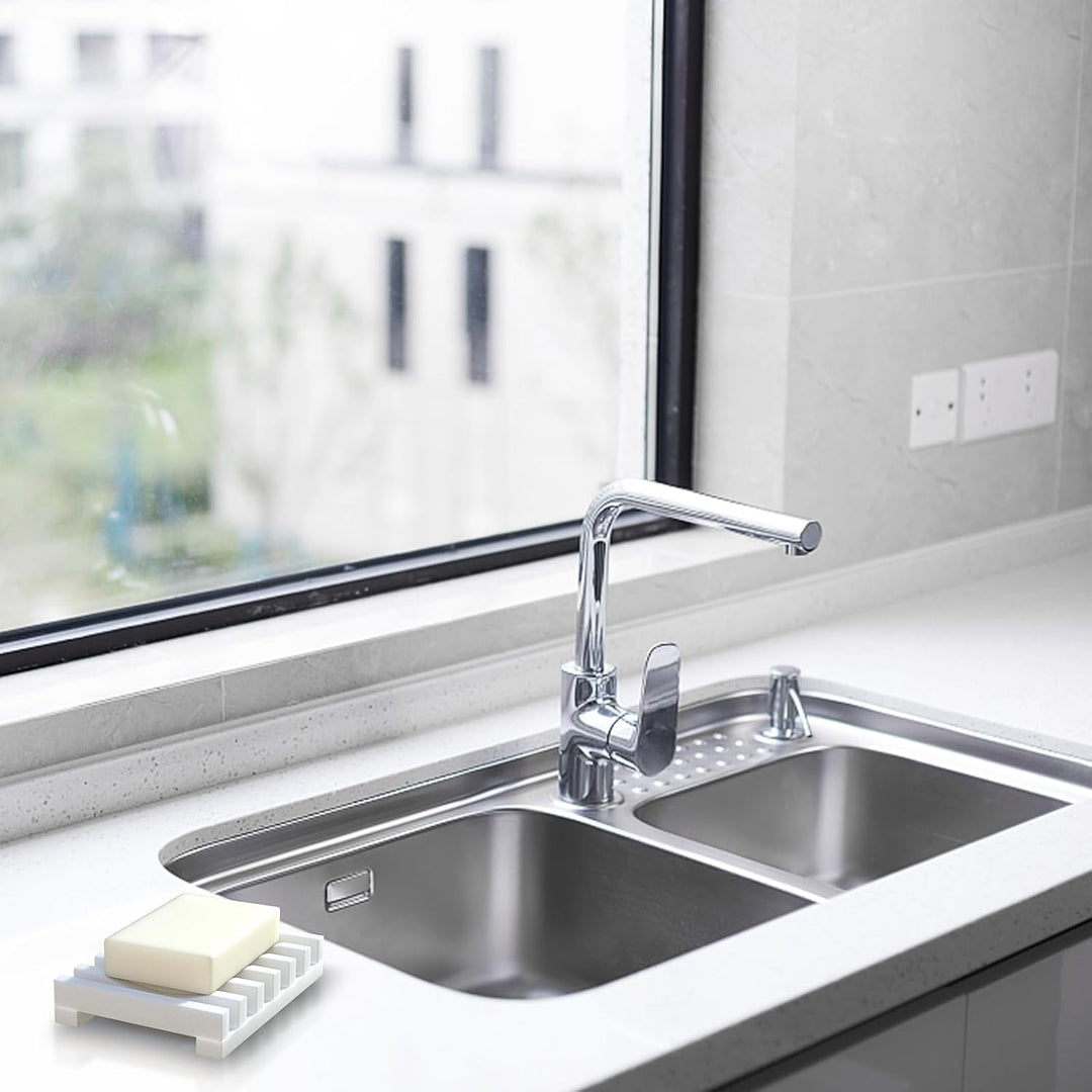 2 - Pack Silicone Soap Dish,Self draining Soap Holder,Easy Cleaning, Keeps Soap Dry - Use in Shower, Bathroom Sink, Kitchen (Grey) - Just Closeouts Canada Inc.