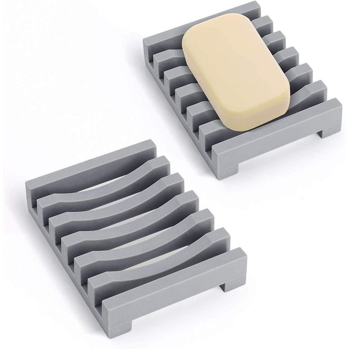 2 - Pack Silicone Soap Dish,Self draining Soap Holder,Easy Cleaning, Keeps Soap Dry - Use in Shower, Bathroom Sink, Kitchen (Grey) - Just Closeouts Canada Inc.