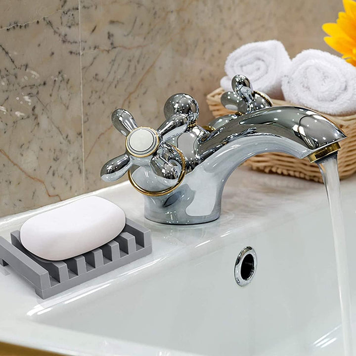 2 - Pack Silicone Soap Dish,Self draining Soap Holder,Easy Cleaning, Keeps Soap Dry - Use in Shower, Bathroom Sink, Kitchen (Grey) - Just Closeouts Canada Inc.