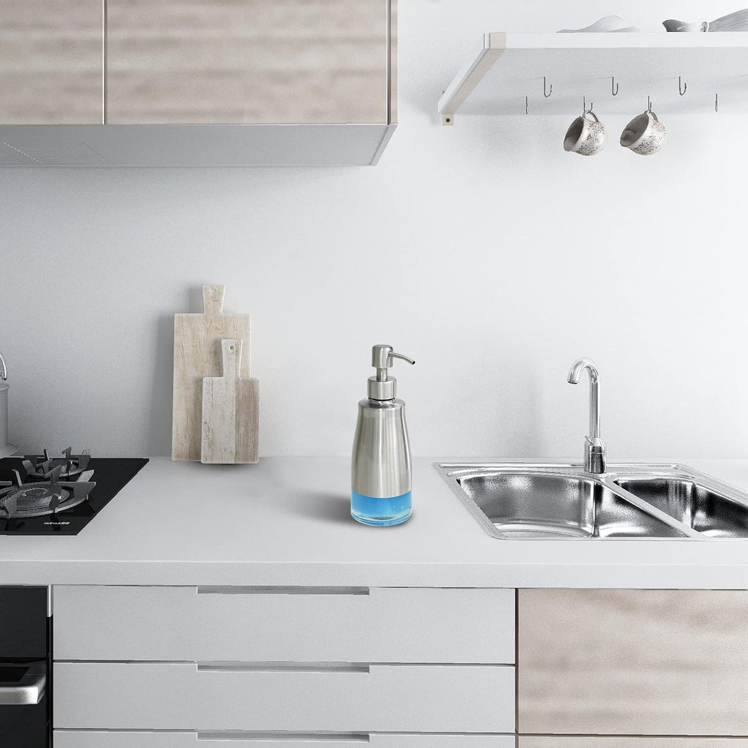 2 Pack Soap Dispenser Stainless Steel Case Glass Liner Hand Pump Dispenser, Refillable Liquid Hand Soap Dispenser for Bathroom & Kitchen - Brushed Nickel - Just Closeouts Canada Inc.X0038P73AF