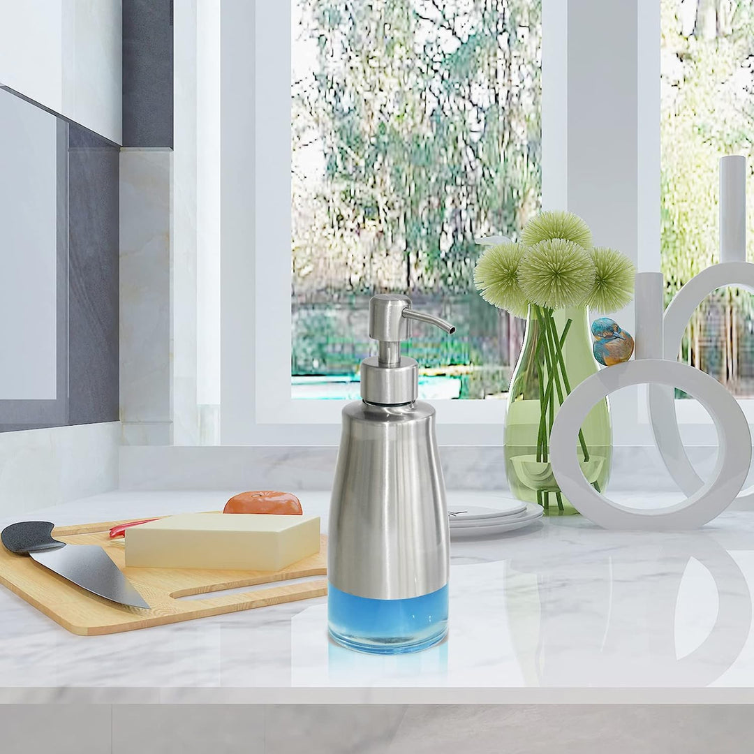 2 Pack Soap Dispenser Stainless Steel Case Glass Liner Hand Pump Dispenser, Refillable Liquid Hand Soap Dispenser for Bathroom & Kitchen - Brushed Nickel - Just Closeouts Canada Inc.X0038P73AF