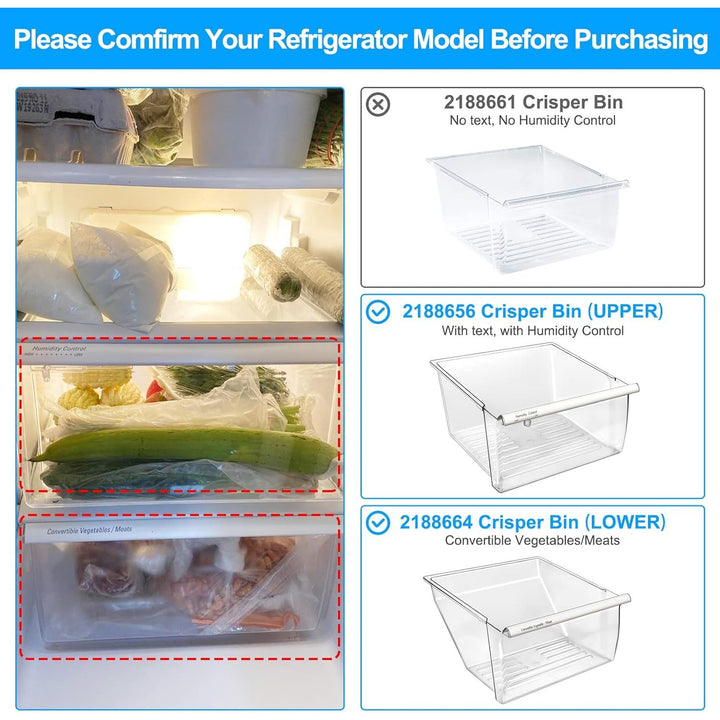 [2 Pack] Upgraded 2188656 Fridge Crisper Drawer (UPPER) & 2188664 Fridge Crisper Bin (LOWER) Compatible with Whirlpool Kenmore Refrigerator Drawers with Humidity Control, Food - grade Materials - Just Closeouts Canada Inc.
