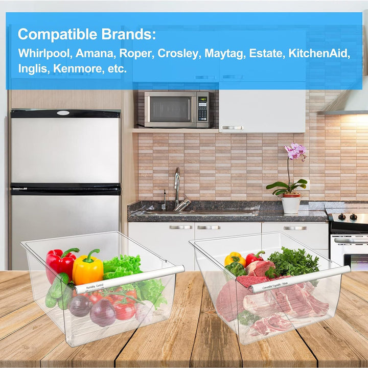 [2 Pack] Upgraded 2188656 Fridge Crisper Drawer (UPPER) & 2188664 Fridge Crisper Bin (LOWER) Compatible with Whirlpool Kenmore Refrigerator Drawers with Humidity Control, Food - grade Materials - Just Closeouts Canada Inc.