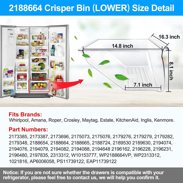 [2 Pack] Upgraded 2188656 Fridge Crisper Drawer (UPPER) & 2188664 Fridge Crisper Bin (LOWER) Compatible with Whirlpool Kenmore Refrigerator Drawers with Humidity Control, Food - grade Materials - Just Closeouts Canada Inc.