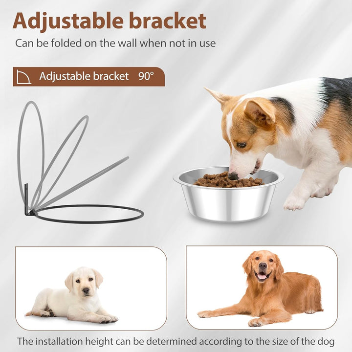 2 Pack Wall Mounted Dog Bowl,8.2x8.2x2.7 inch Raised Dog Food and Water Bowls Adjustable Heights Hanging,Stainless Steel Pet Bowls,Elevated Dog Bowls for Pets Dogs Cats - Just Closeouts Canada Inc.