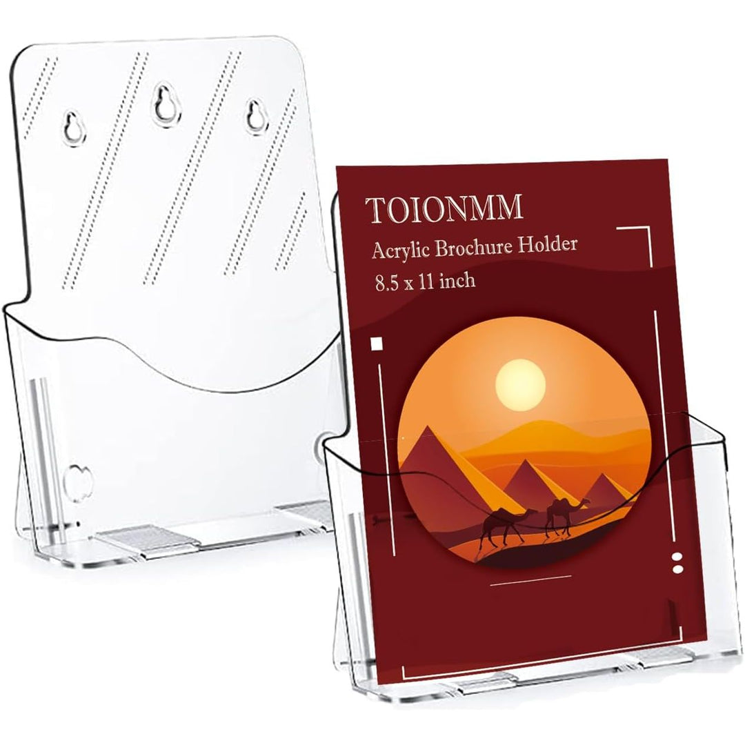 2 Packs Acrylic Brochure Holder, 8.5x11in Plastic Pamphlet Holder Stand, Clear Flyer Magazine Display Holders, Literature Holder Countertop/Wall Mount Organizer for Display Flyer, Booklet, Document - Just Closeouts Canada Inc.