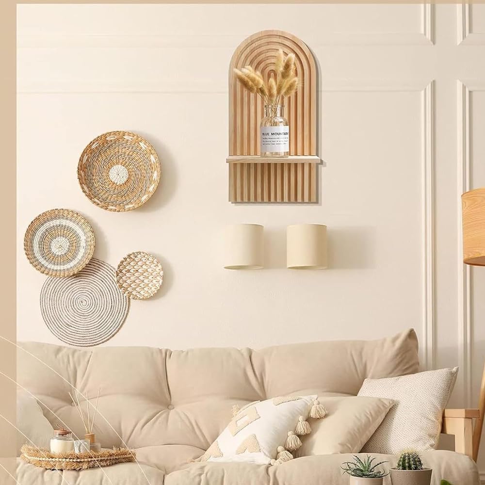 2 Pcs Boho Wooden Rainbow Wall Shelves Wall Mount Wooden Shelves Modern Shelf for Living Room Bathroom Bedroom Classroom Office Nursery Wall Decor - Just Closeouts Canada Inc.