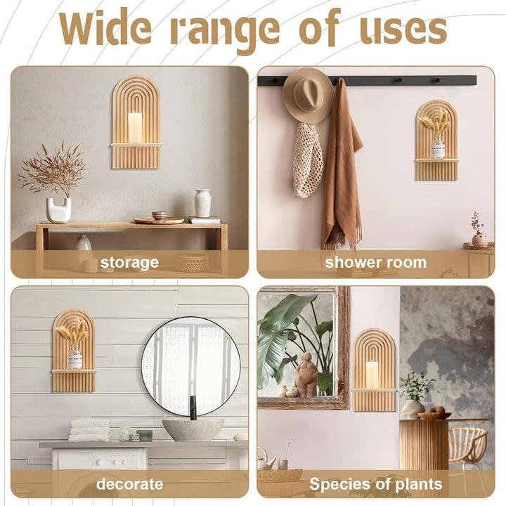 2 Pcs Boho Wooden Rainbow Wall Shelves Wall Mount Wooden Shelves Modern Shelf for Living Room Bathroom Bedroom Classroom Office Nursery Wall Decor - Just Closeouts Canada Inc.