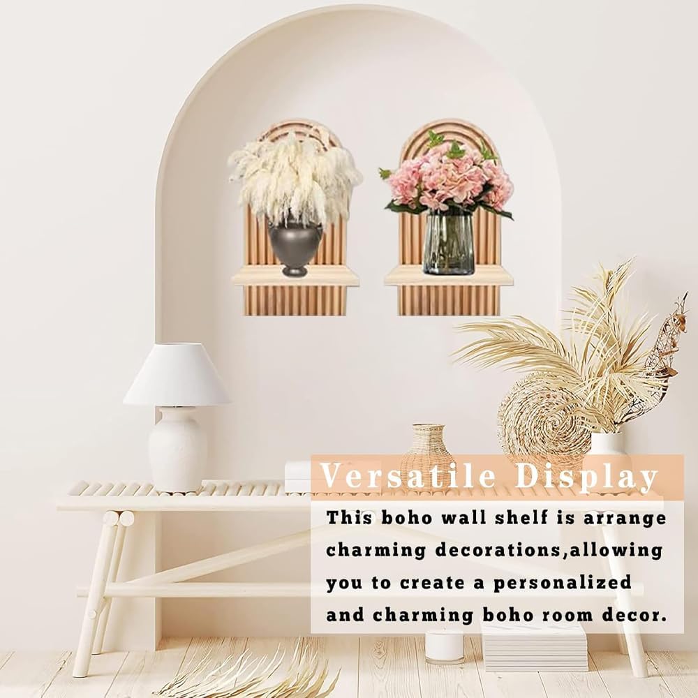 2 Pcs Boho Wooden Rainbow Wall Shelves Wall Mount Wooden Shelves Modern Shelf for Living Room Bathroom Bedroom Classroom Office Nursery Wall Decor - Just Closeouts Canada Inc.