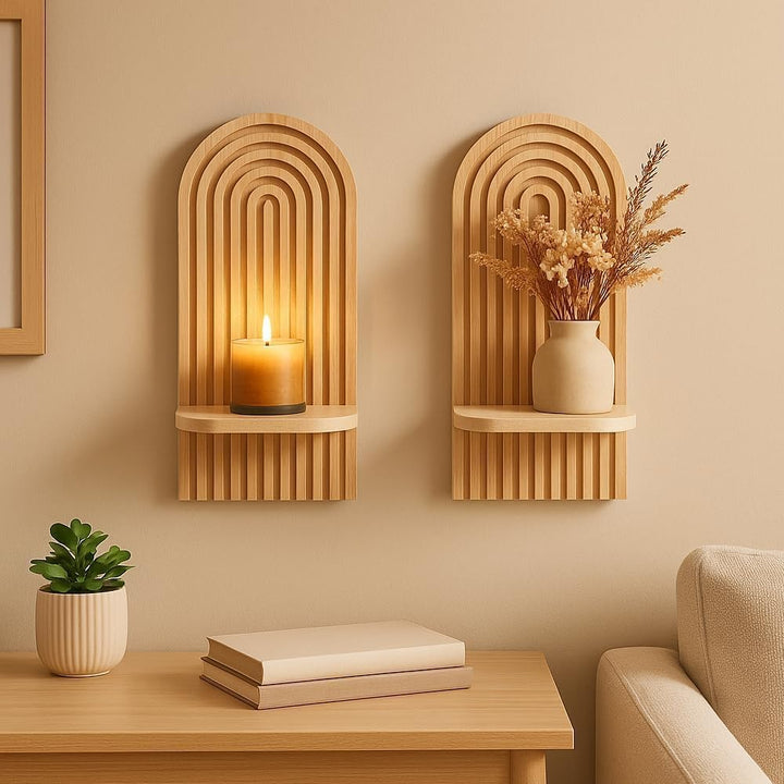 2 Pcs Boho Wooden Rainbow Wall Shelves Wall Mount Wooden Shelves Modern Shelf for Living Room Bathroom Bedroom Classroom Office Nursery Wall Decor - Just Closeouts Canada Inc.