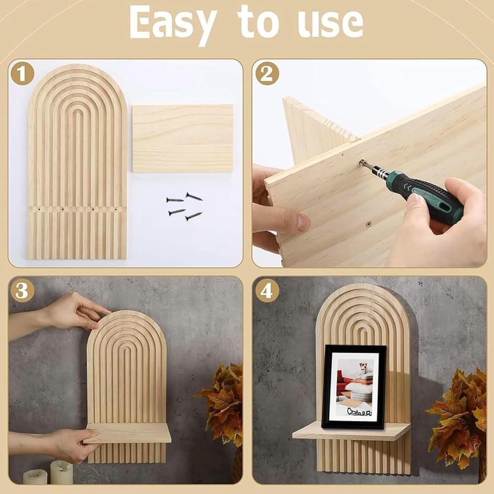 2 Pcs Boho Wooden Rainbow Wall Shelves Wall Mount Wooden Shelves Modern Shelf for Living Room Bathroom Bedroom Classroom Office Nursery Wall Decor - Just Closeouts Canada Inc.