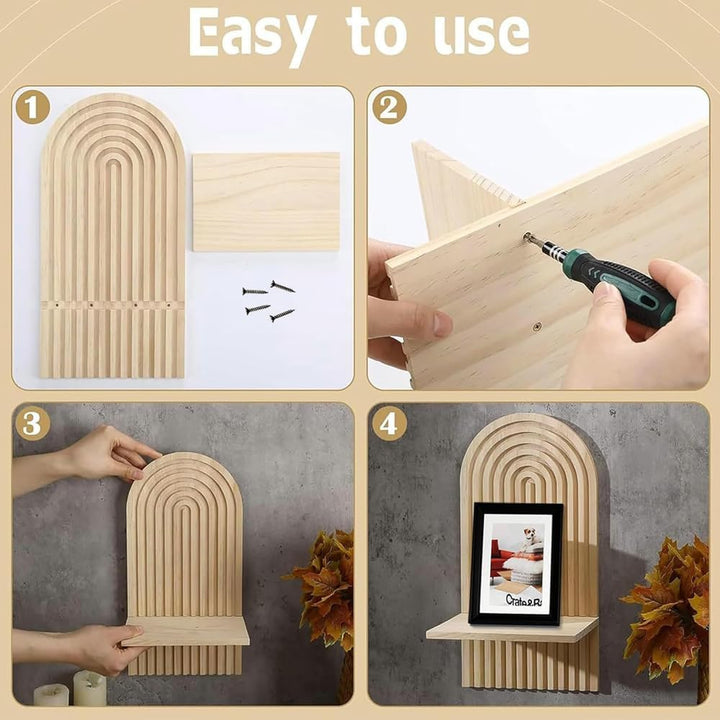 2 Pcs Boho Wooden Rainbow Wall Shelves Wall Mount Wooden Shelves Modern Shelf for Living Room Bathroom Bedroom Classroom Office Nursery Wall Decor - Just Closeouts Canada Inc.