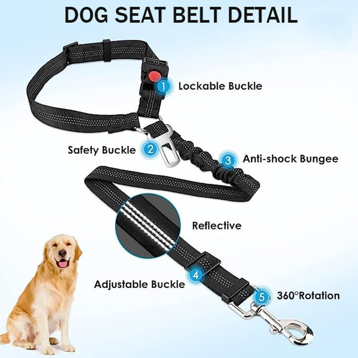 2 Pcs Dog Car Seat Belt, Pet Seatbelt Harness for Car, Headrest Restraint Adjustable Vehicle Dog Safety Leash, Elastic Bungee Buffer Reflective Strap, Heavy Duty Clip Buckle Tether for Medium Dog - Just Closeouts Canada Inc.