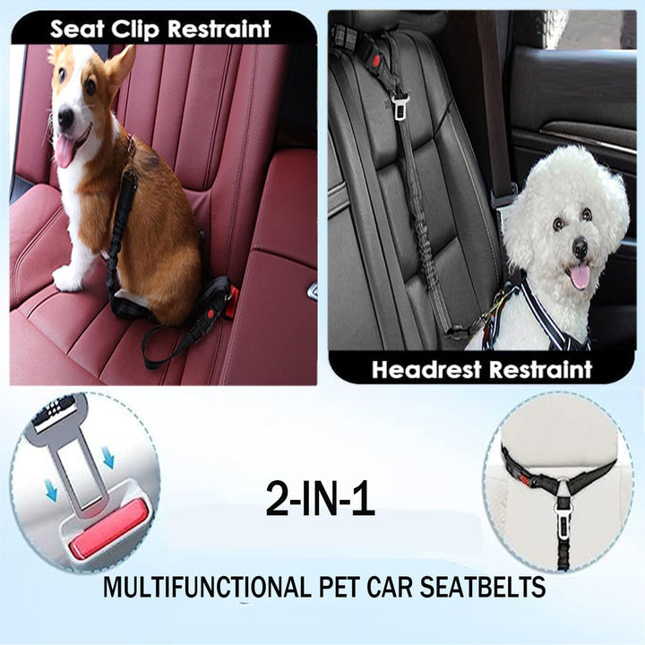 2 Pcs Dog Car Seat Belt, Pet Seatbelt Harness for Car, Headrest Restraint Adjustable Vehicle Dog Safety Leash, Elastic Bungee Buffer Reflective Strap, Heavy Duty Clip Buckle Tether for Medium Dog - Just Closeouts Canada Inc.