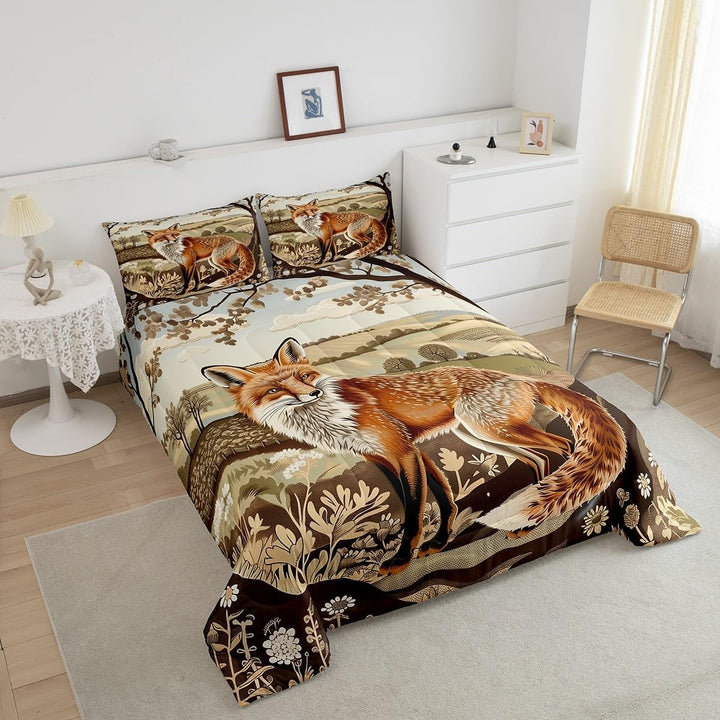 2-Piece Fox & Floral Comforter Set - Brown & Orange, Twin - Just Closeouts Canada Inc.X004RGQX9B