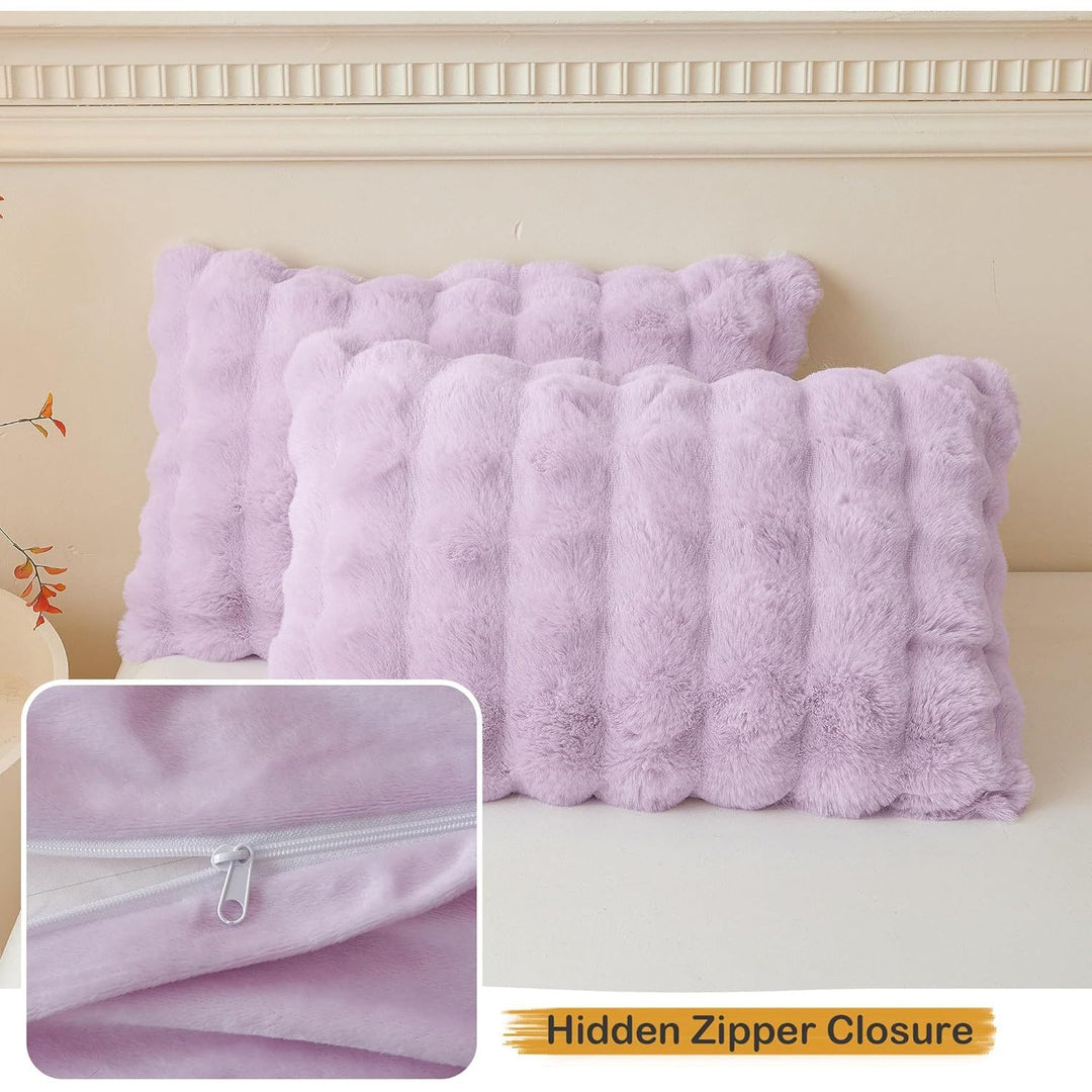 2 Pieces Fluffy Faux Rabbit Fur Pillow Cases, Luxury Soft Plush Shaggy Bubble Pillowcases Standard Size with Zipper, Furry Fuzzy Long Pillow Shams for Adult Girls Kids Teens 20x26, Lavender - Just Closeouts Canada Inc.