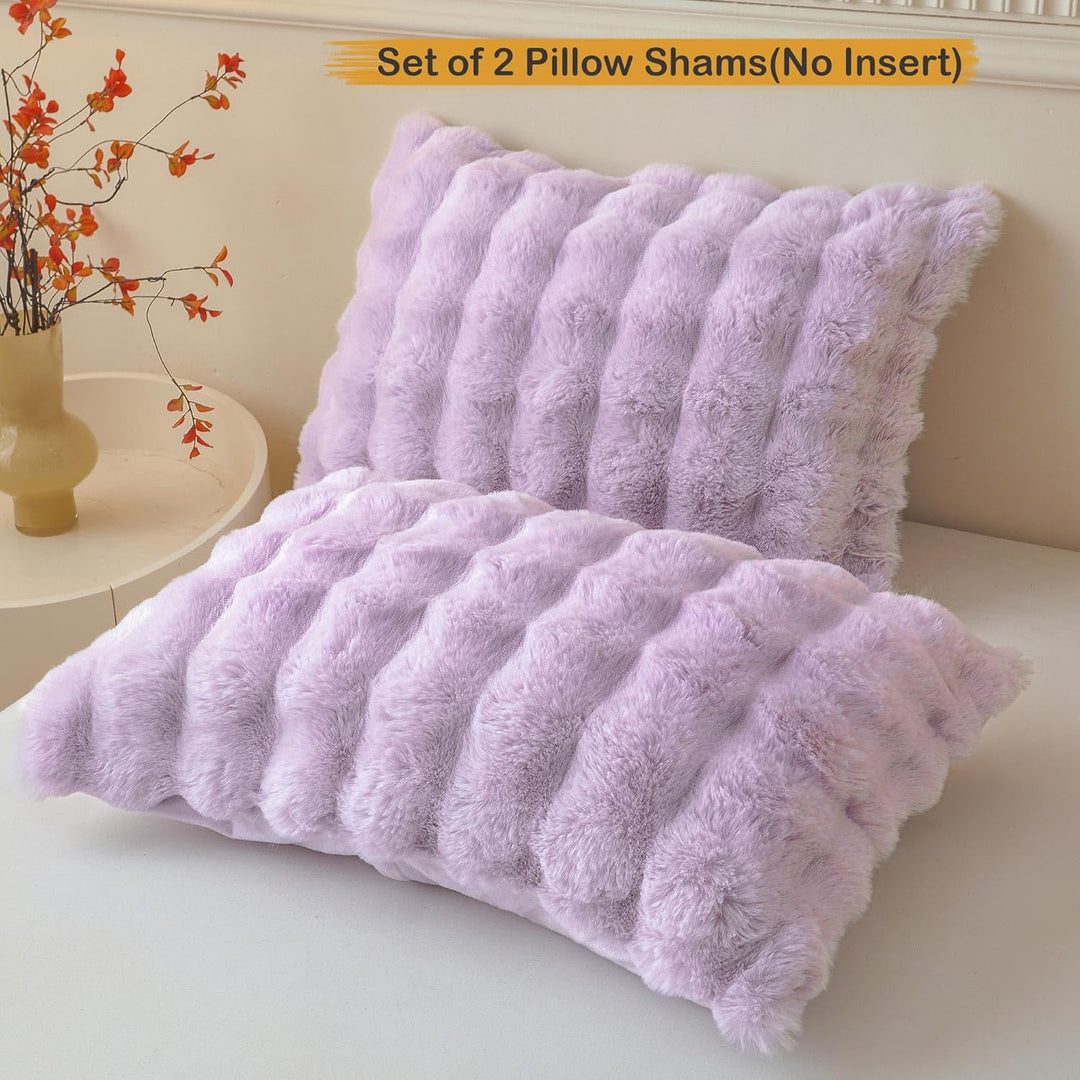 2 Pieces Fluffy Faux Rabbit Fur Pillow Cases, Luxury Soft Plush Shaggy Bubble Pillowcases Standard Size with Zipper, Furry Fuzzy Long Pillow Shams for Adult Girls Kids Teens 20x26, Lavender - Just Closeouts Canada Inc.