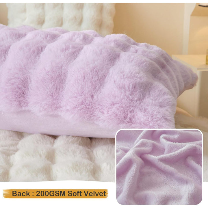 2 Pieces Fluffy Faux Rabbit Fur Pillow Cases, Luxury Soft Plush Shaggy Bubble Pillowcases Standard Size with Zipper, Furry Fuzzy Long Pillow Shams for Adult Girls Kids Teens 20x26, Lavender - Just Closeouts Canada Inc.