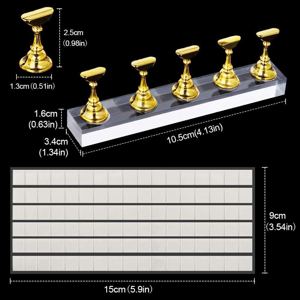 2 Set Acrylic Nail Art Holder Practice Display Stand with 102Pcs White Reusable Adhesive Putty, Magnetic Nail Art Tips Holders Training Fingernail DIY Display Stands(Gold and Silver) - Just Closeouts Canada Inc.