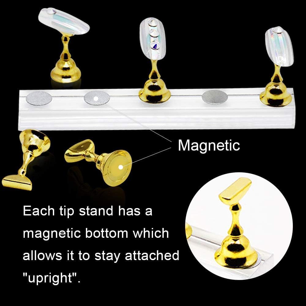 2 Set Acrylic Nail Art Holder Practice Display Stand with 102Pcs White Reusable Adhesive Putty, Magnetic Nail Art Tips Holders Training Fingernail DIY Display Stands(Gold and Silver) - Just Closeouts Canada Inc.