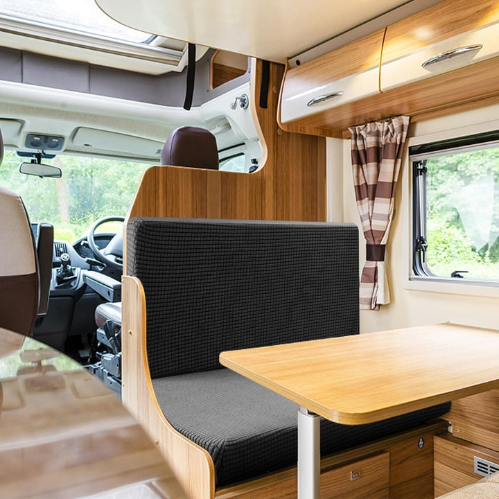 2 Set RV Dinette Cushions Covers - Stretch RV Dinette Camper Seat Covers - Washable Loveseat Sofa Slipcovers Protector for Camper Car Bench - 2 Backrest Cover & 2 Bench Cover (Black) - Just Closeouts Canada Inc.