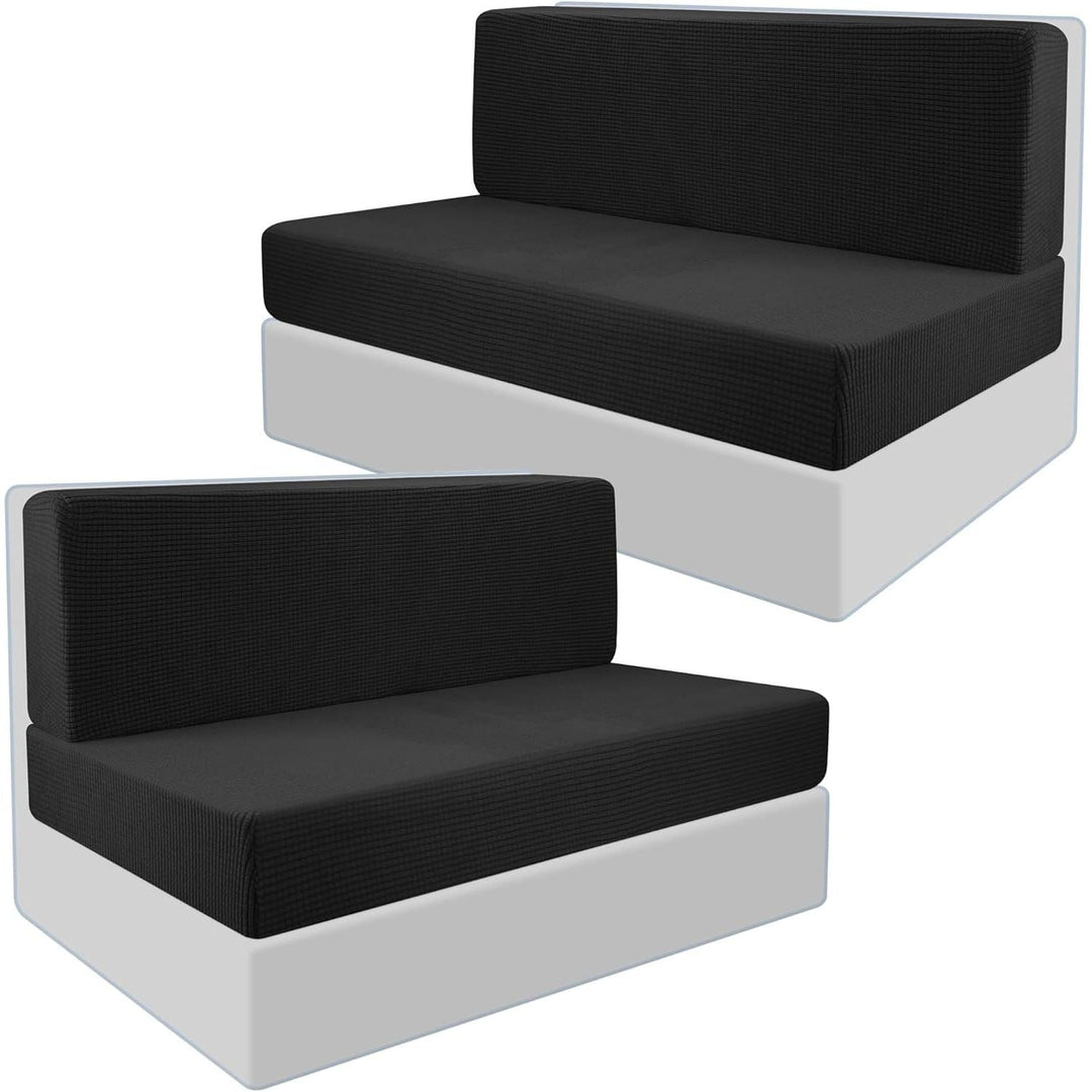 2 Set RV Dinette Cushions Covers - Stretch RV Dinette Camper Seat Covers - Washable Loveseat Sofa Slipcovers Protector for Camper Car Bench - 2 Backrest Cover & 2 Bench Cover (Black) - Just Closeouts Canada Inc.