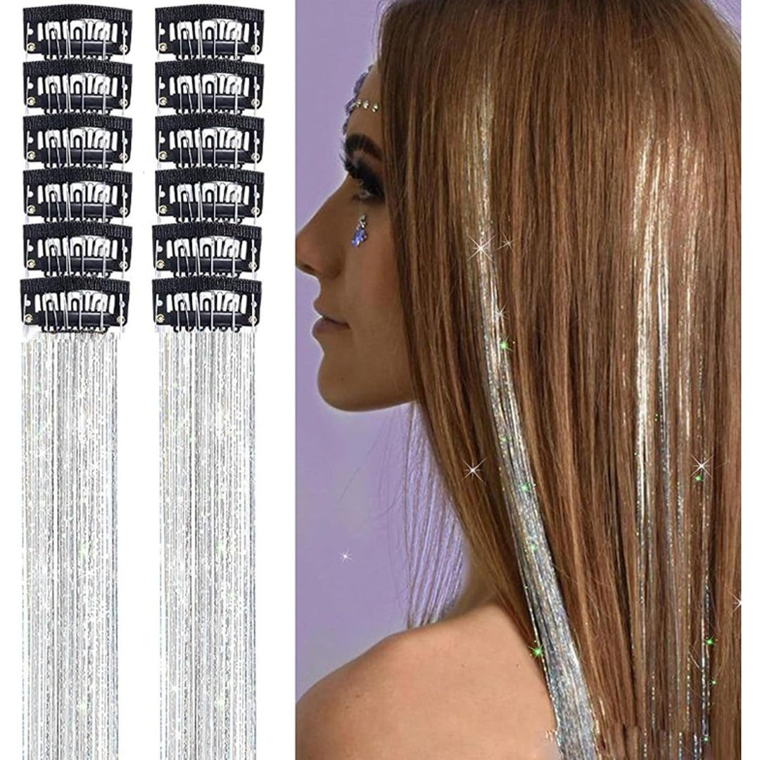 20 Inch Heat Resistant Hair Tinsel Clips - Fairy Kit Glitter Extensions for Women, Girls, and Kids, Ideal Sparkly Christmas Gift (Silver) - Just Closeouts Canada Inc.X004OGHGMH