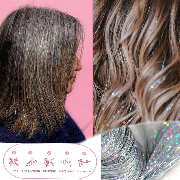 20 Inch Heat Resistant Hair Tinsel Clips - Fairy Kit Glitter Extensions for Women, Girls, and Kids, Ideal Sparkly Christmas Gift (Silver) - Just Closeouts Canada Inc.X004OGHGMH