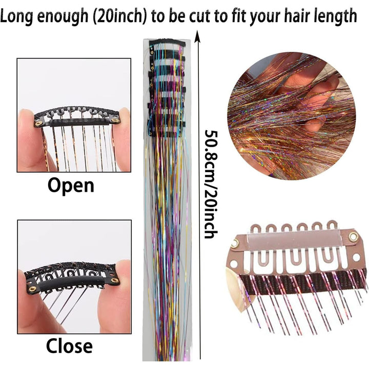 20 Inch Heat Resistant Hair Tinsel Clips - Fairy Kit Glitter Extensions for Women, Girls, and Kids, Ideal Sparkly Christmas Gift (Silver) - Just Closeouts Canada Inc.X004OGHGMH
