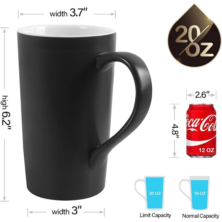20 OZ Large Coffee Mugs, Harebe Smooth Ceramic Couple Cup for Office and Home, Big Capacity with Handle Cups, Set of 2, Black - Just Closeouts Canada Inc.